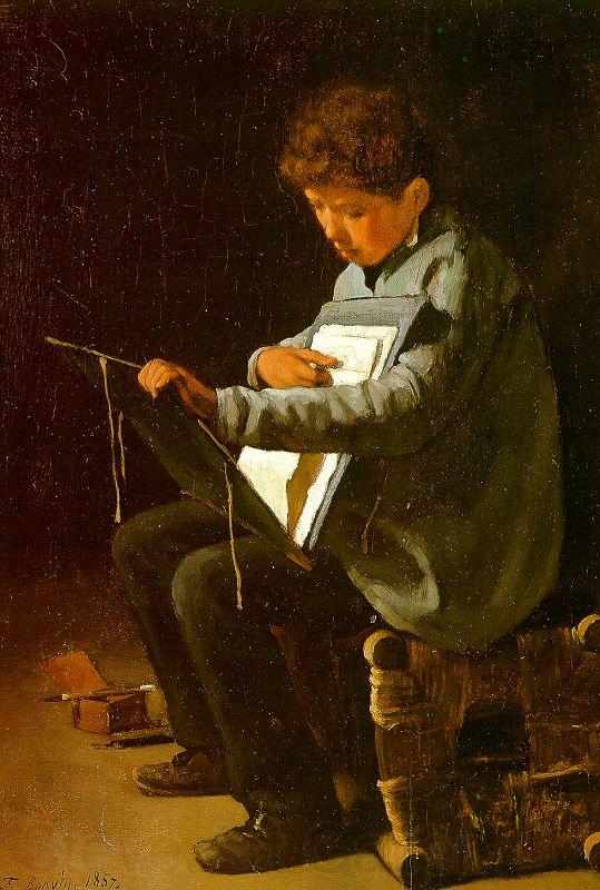 Francois Bonvin Seated Boy with a Portfolio